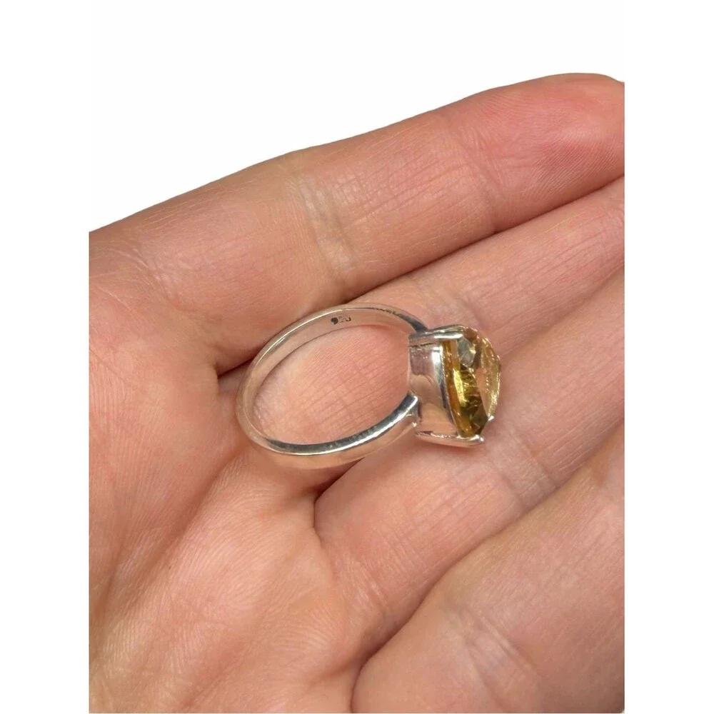 Citrine Ring Size 8 Solid 925 Sterling Silver Trillion Cut Faceted Stone